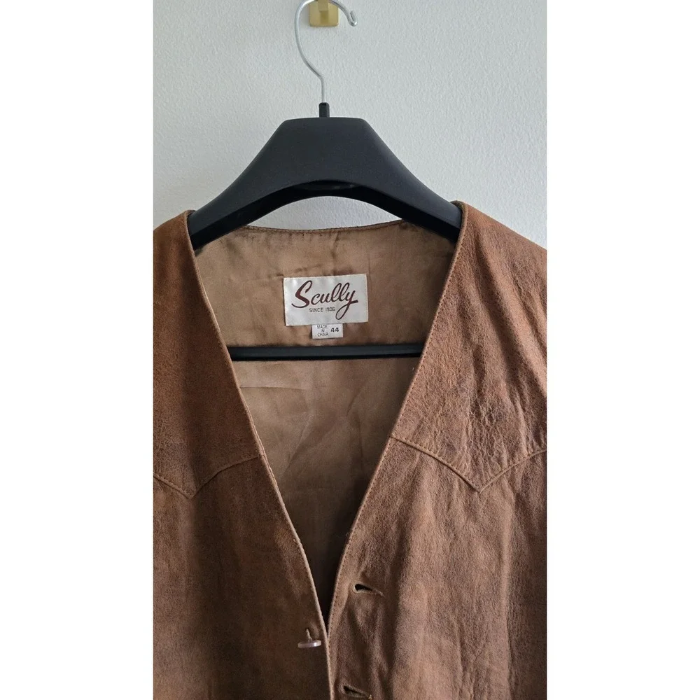 Scully Brown Leather Vest Mens‎ 44 Western Cowboy Biker Button Genuine Leather